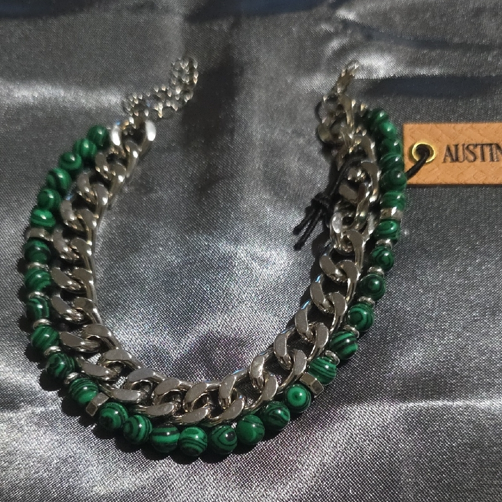 Silver‎ and Green Beaded Necklace